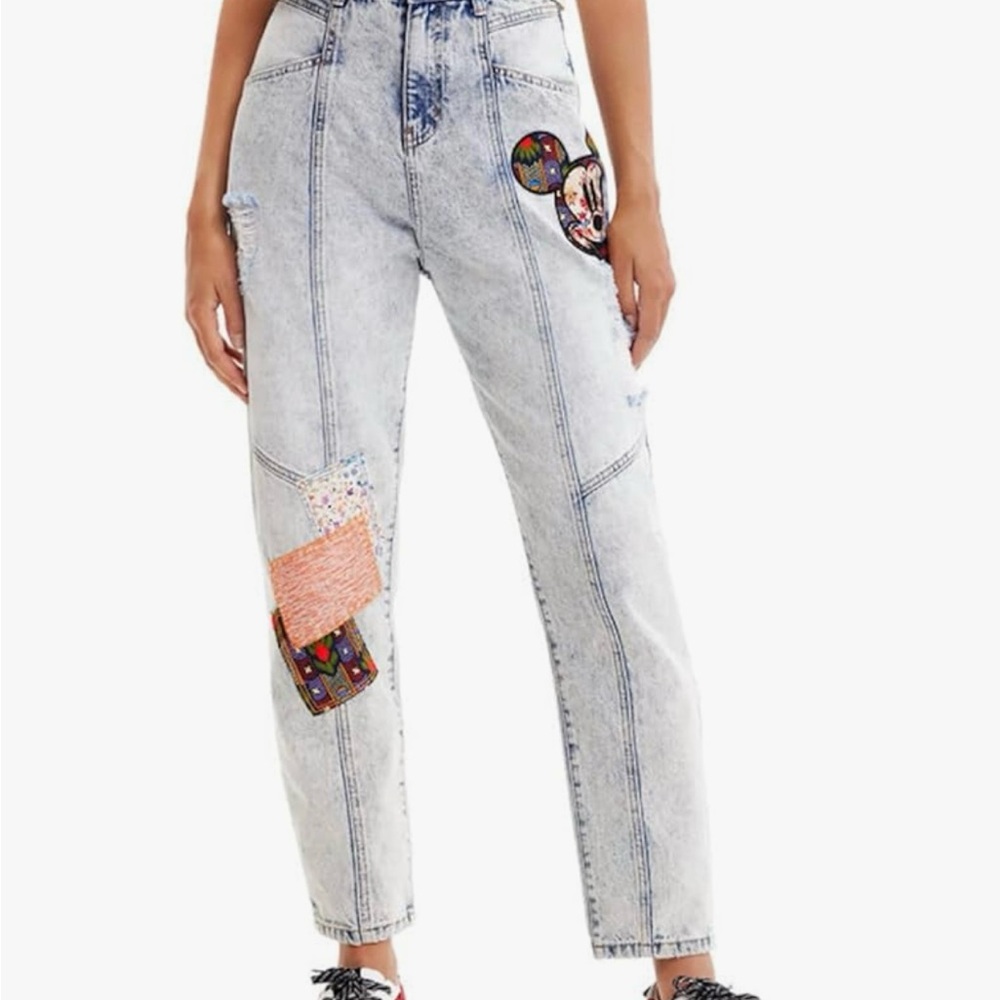 Desigual Blue Ankle Cropped Jeans with Patches